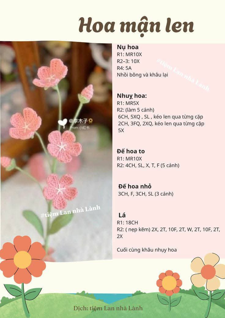Tổng hợp chart móc len các loại hoa: Anh túc, Oải hương, Lavender, Tiểu Lily