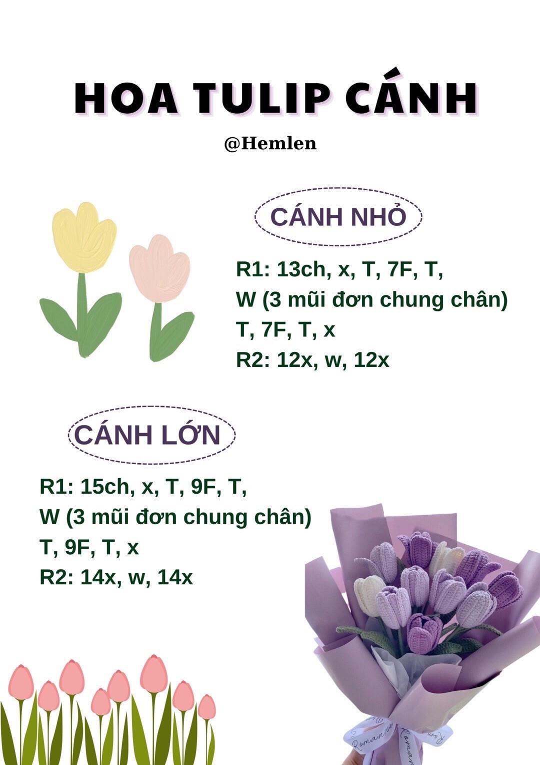 Tổng hợp chart móc len các loại hoa đẹp: Loa kèn Peru, Lan Hỏa Tinh, Cẩm Chướng