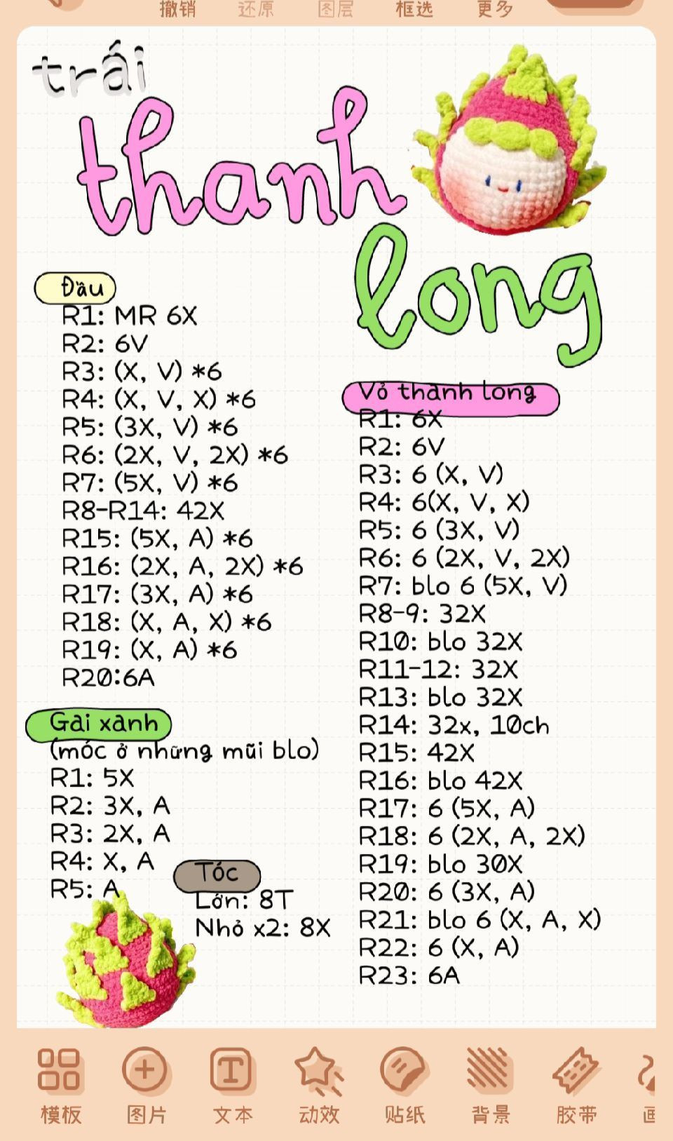 Tổng hợp chart móc len các loại quả dễ thương: Chuối, Lê, Chanh, Táo