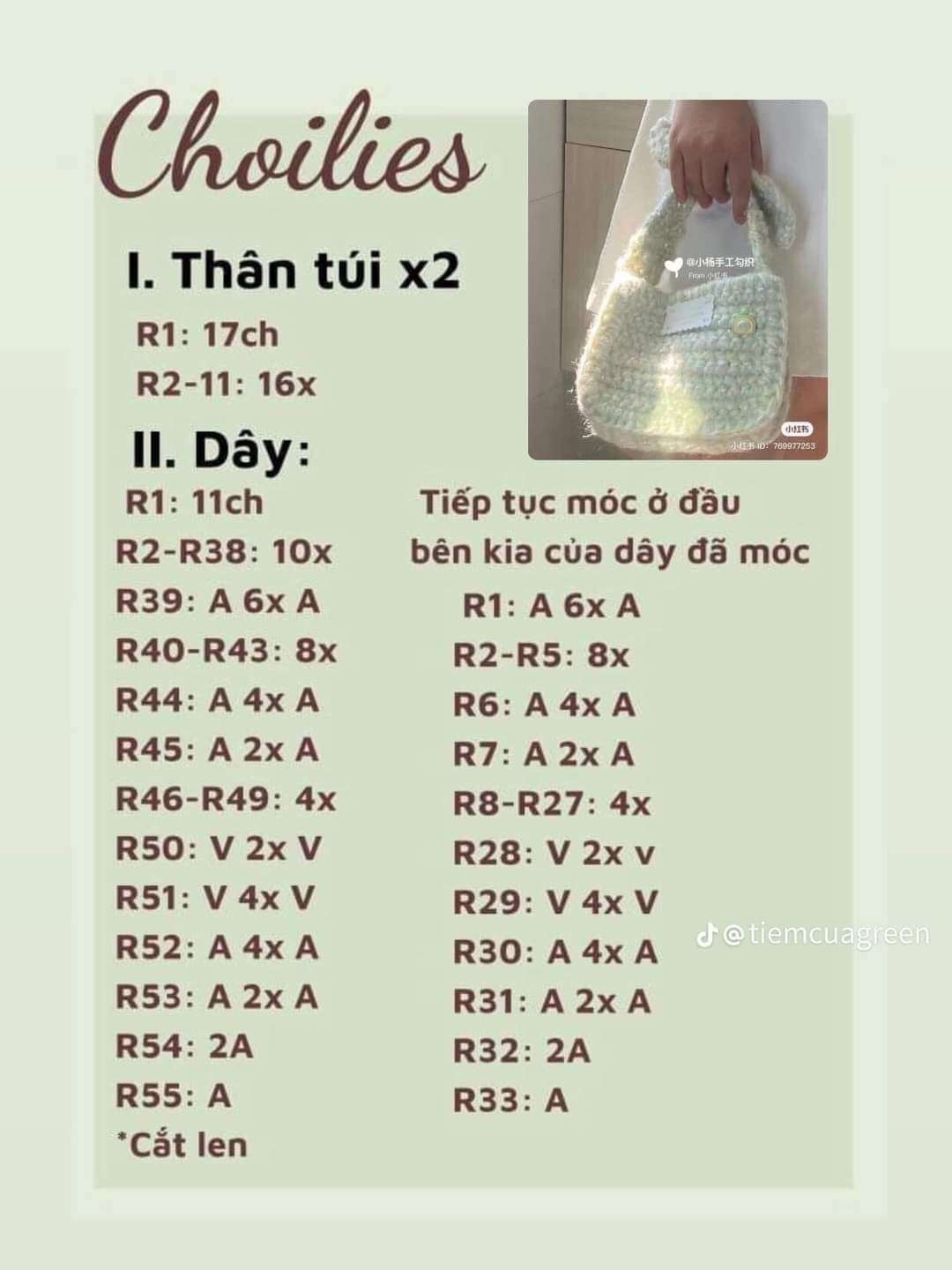 Tổng hợp chart móc len các mẫu túi thời trang: Túi hoa tulip, Buzz Lightyear, Mắt Léz, Tote lưới đánh cá