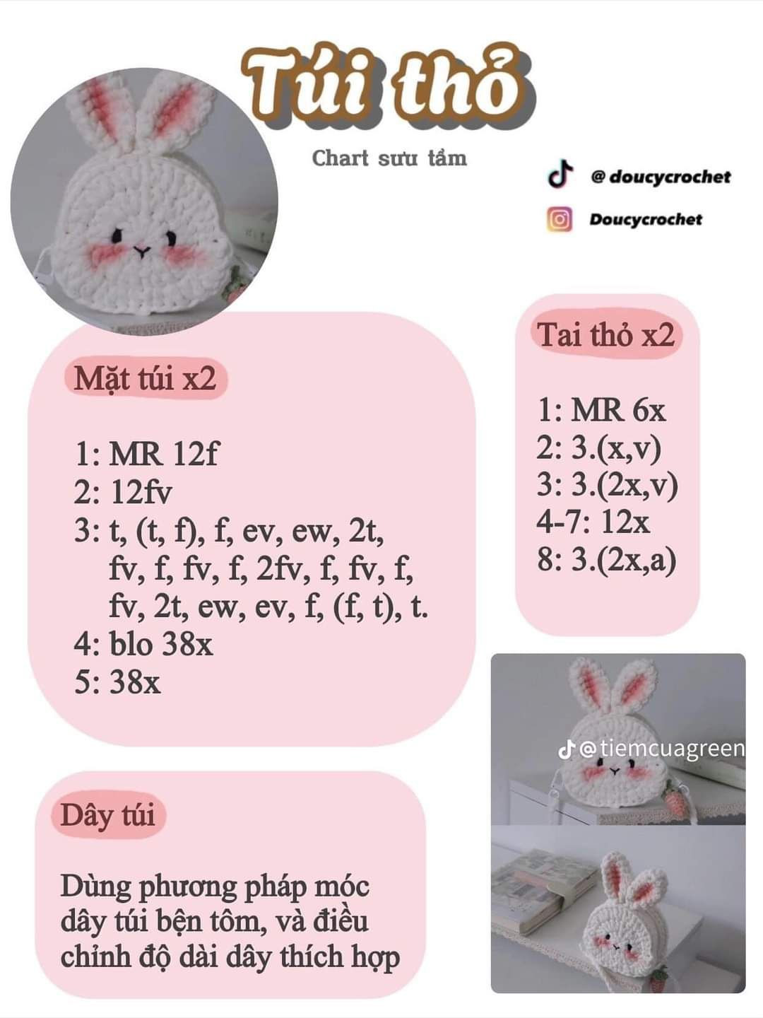 Tổng hợp chart móc len các mẫu túi thời trang: Túi hoa tulip, Buzz Lightyear, Mắt Léz, Tote lưới đánh cá