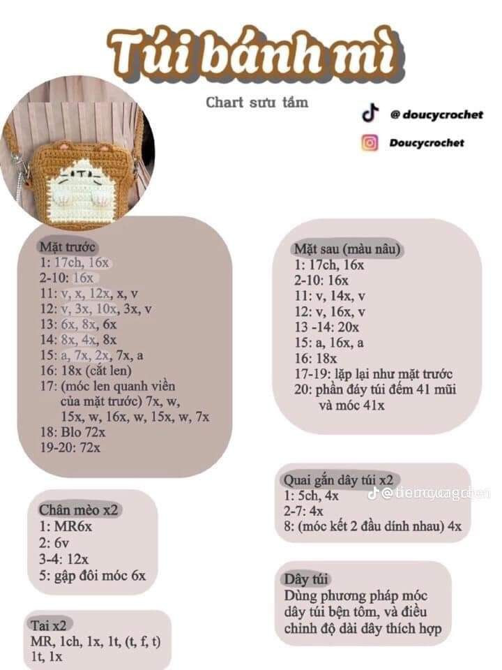 Tổng hợp chart móc len các mẫu túi thời trang: Túi hoa tulip, Buzz Lightyear, Mắt Léz, Tote lưới đánh cá