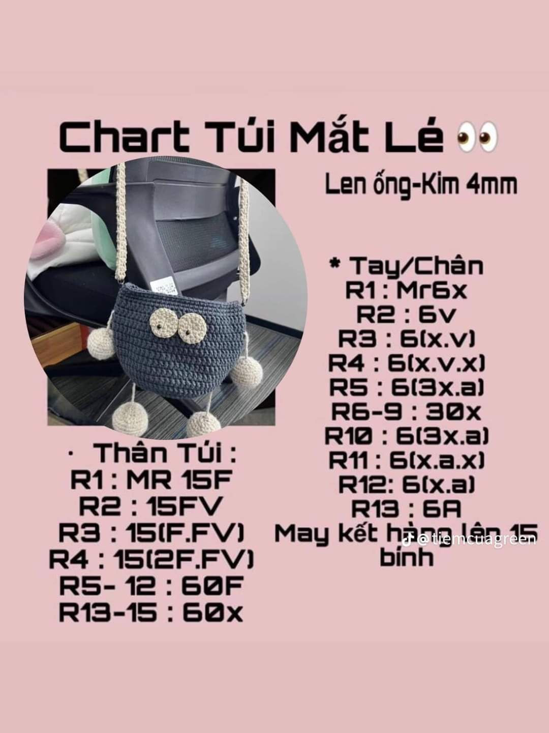 Tổng hợp chart móc len các mẫu túi thời trang: Túi hoa tulip, Buzz Lightyear, Mắt Léz, Tote lưới đánh cá