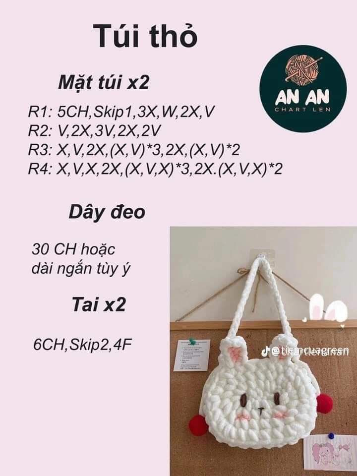Tổng hợp chart móc len các mẫu túi thời trang: Túi hoa tulip, Buzz Lightyear, Mắt Léz, Tote lưới đánh cá