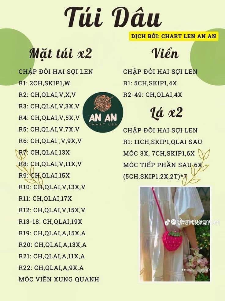 Tổng hợp chart móc len các mẫu túi thời trang: Túi hoa tulip, Buzz Lightyear, Mắt Léz, Tote lưới đánh cá