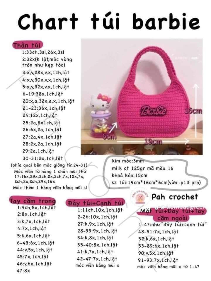 Tổng hợp chart móc len các mẫu túi thời trang: Túi hoa tulip, Buzz Lightyear, Mắt Léz, Tote lưới đánh cá