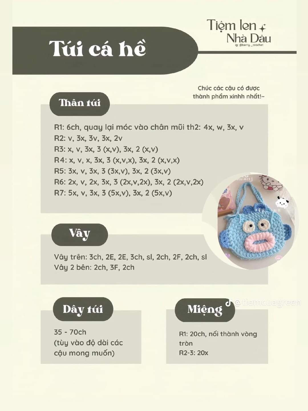 Tổng hợp chart móc len các mẫu túi thời trang: Túi hoa tulip, Buzz Lightyear, Mắt Léz, Tote lưới đánh cá