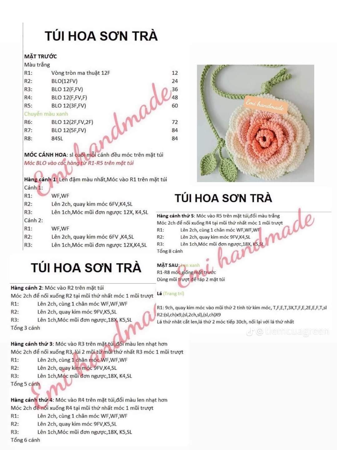 Tổng hợp chart móc len các mẫu túi thời trang: Túi hoa tulip, Buzz Lightyear, Mắt Léz, Tote lưới đánh cá