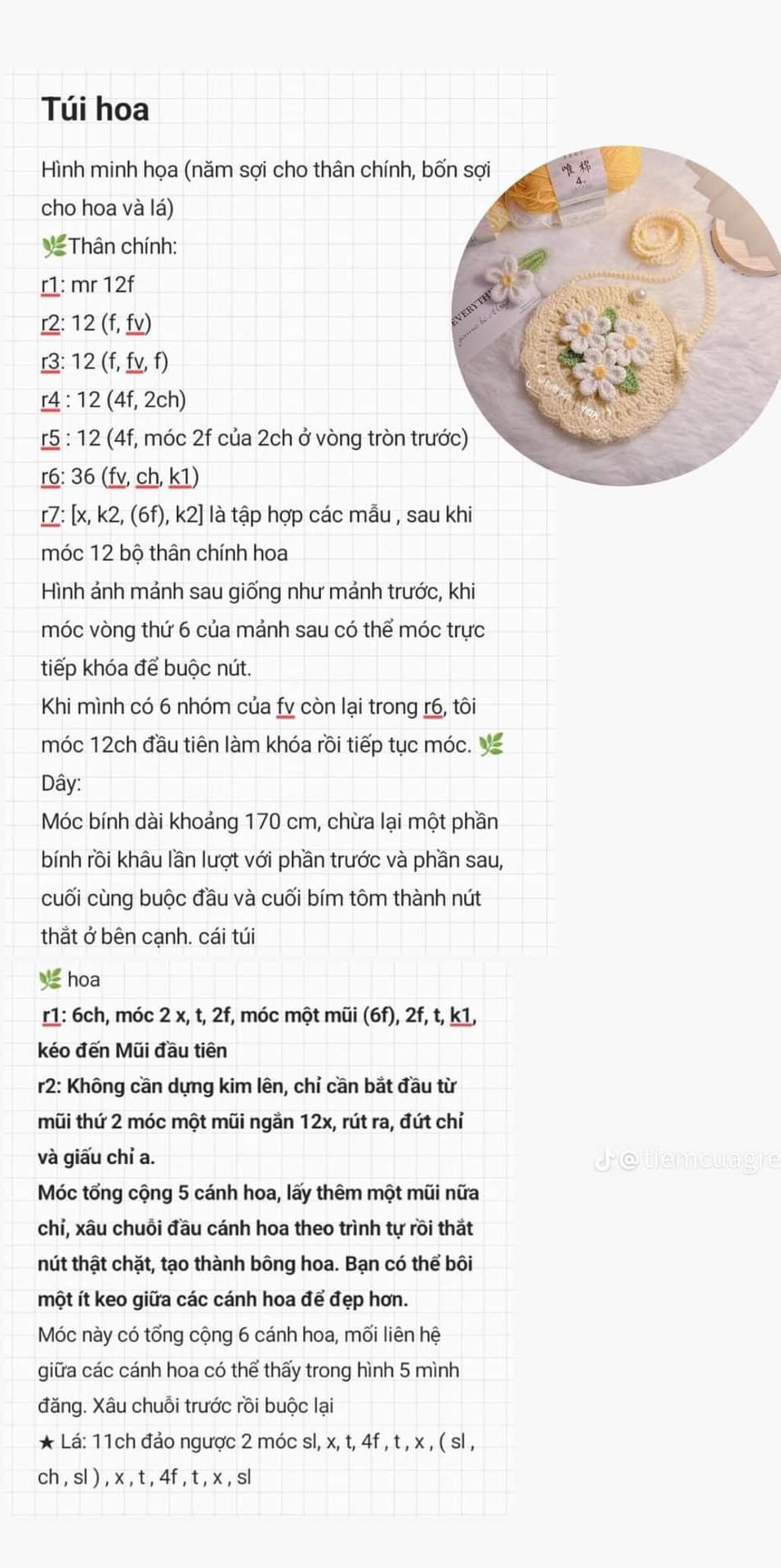 Tổng hợp chart móc len các mẫu túi thời trang: Túi hoa tulip, Buzz Lightyear, Mắt Léz, Tote lưới đánh cá