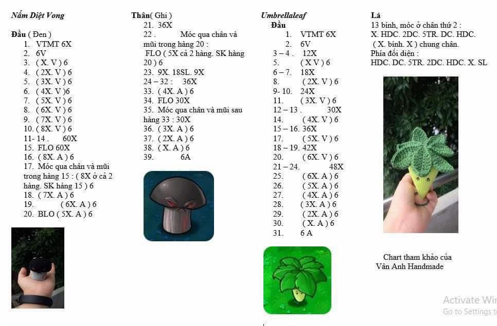 Tổng hợp chart móc len các nhân vật Plants vs Zombies: Jalapeno, Cherry Bomb, Bumeran, Dưa Hấu, Nấm Diệt Vong, Umbrellaleaf và chậu hoa
