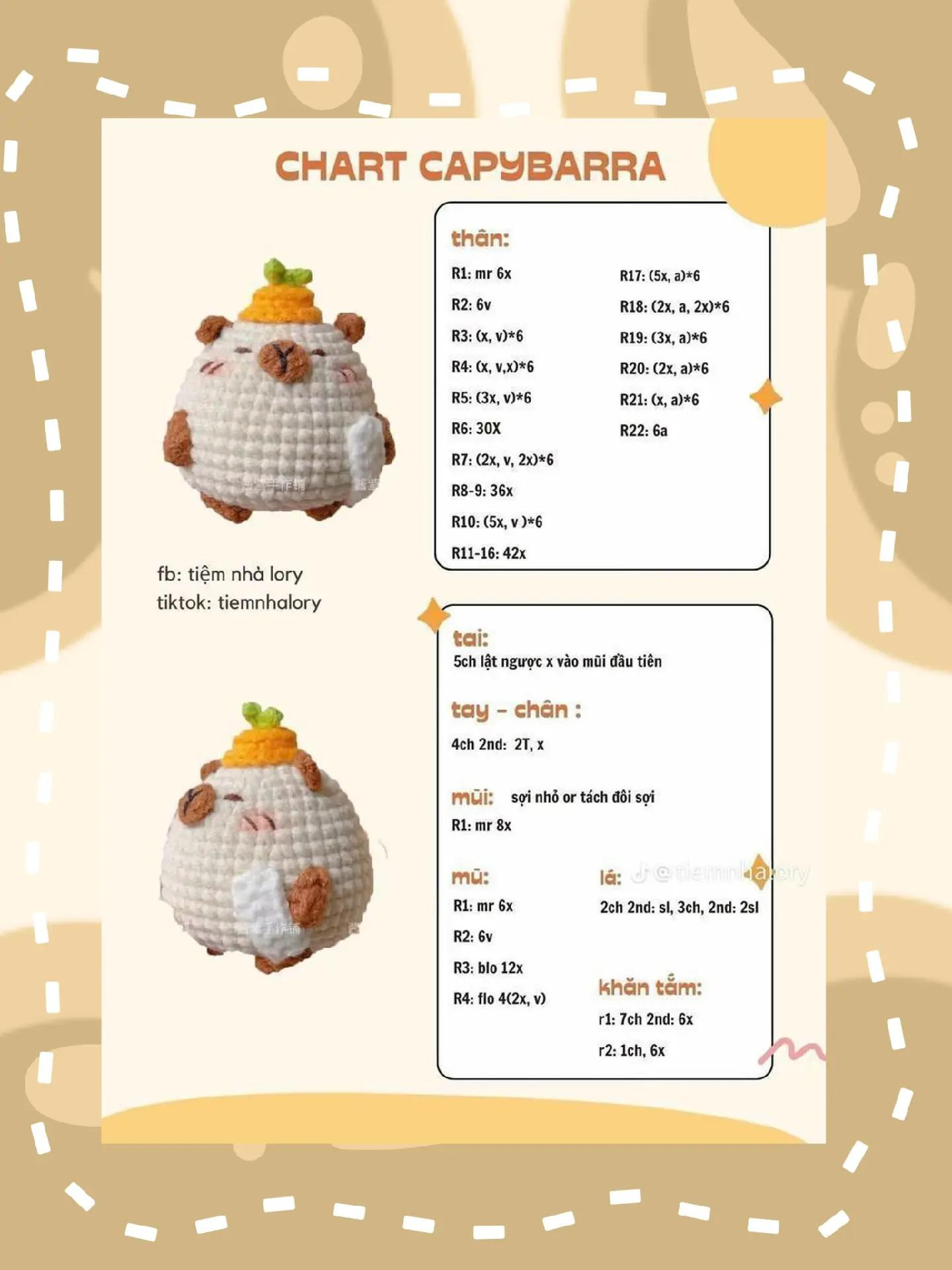 Tổng hợp chart móc len Capybara và Hoa mặt cười dễ thương