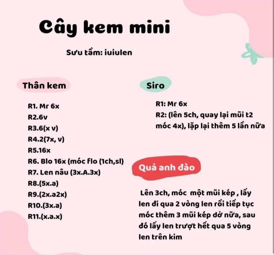 Tổng hợp chart móc len cây kem mini và kẹp tóc hình thú dễ thương