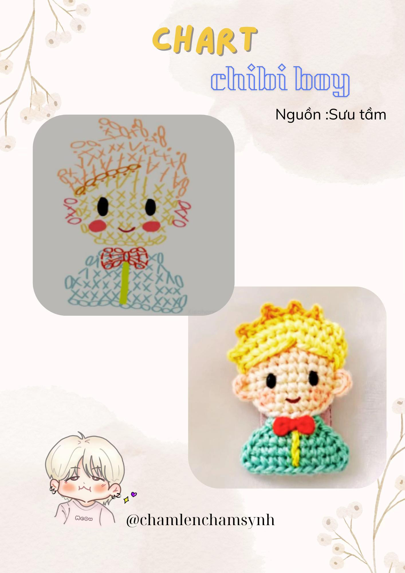 Tổng hợp chart móc len: Củ cải trắng, Chibi bọ và kẹp hoa hình con bò