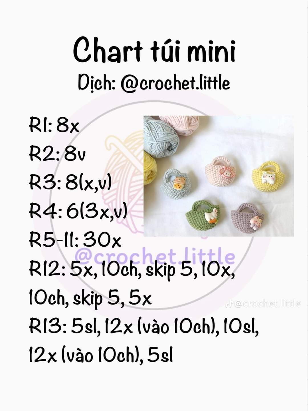 Tổng hợp chart móc len: Cún suy dinh dưỡng, Sao ngũ giác, Gấu mini, Gà con mũ ếch và túi mini