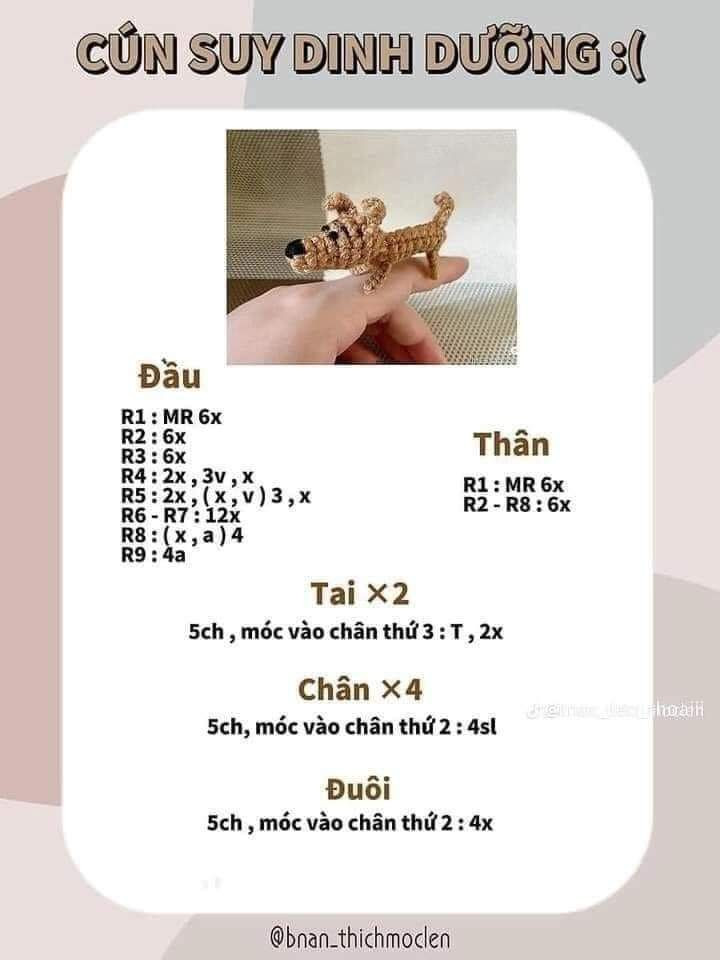 Tổng hợp chart móc len: Cún suy dinh dưỡng, Sao ngũ giác, Gấu mini, Gà con mũ ếch và túi mini