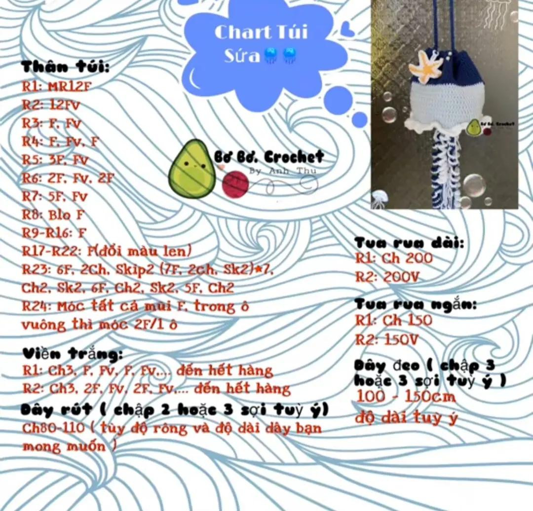 Tổng hợp Chart Móc Len Cute: Túi Sứa và Gấu Teddy Nhiều Màu Sắc