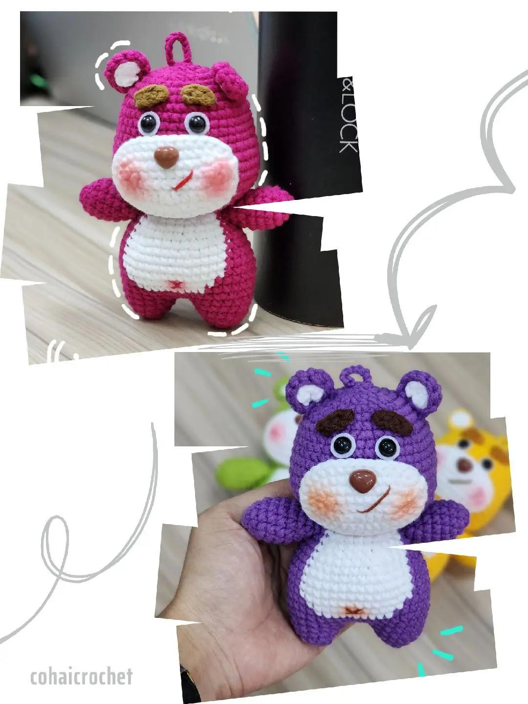 Tổng hợp Chart Móc Len Cute: Túi Sứa và Gấu Teddy Nhiều Màu Sắc