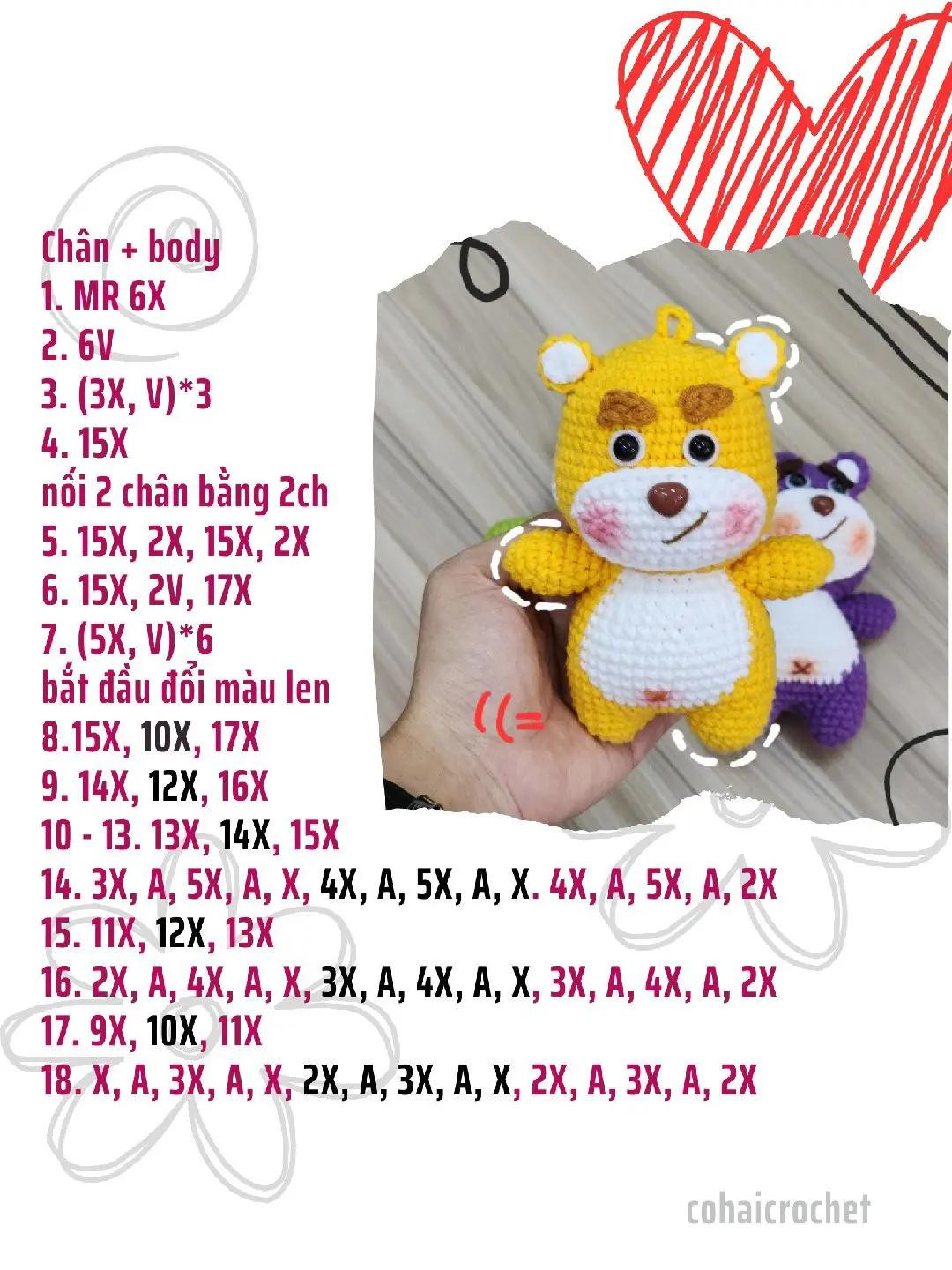 Tổng hợp Chart Móc Len Cute: Túi Sứa và Gấu Teddy Nhiều Màu Sắc