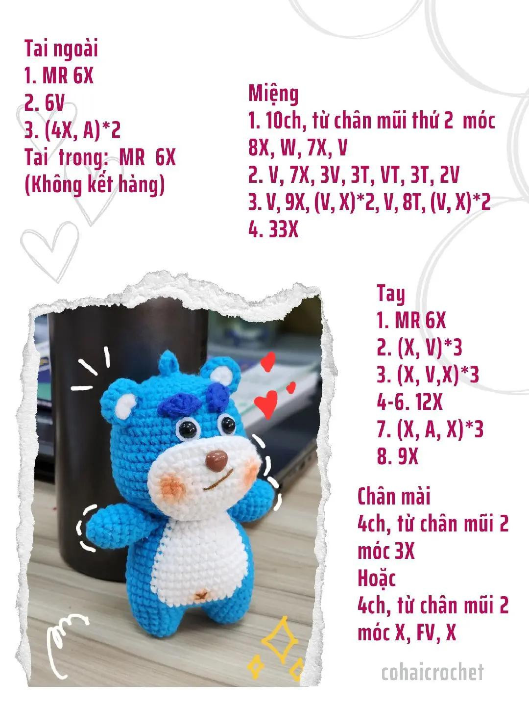 Tổng hợp Chart Móc Len Cute: Túi Sứa và Gấu Teddy Nhiều Màu Sắc