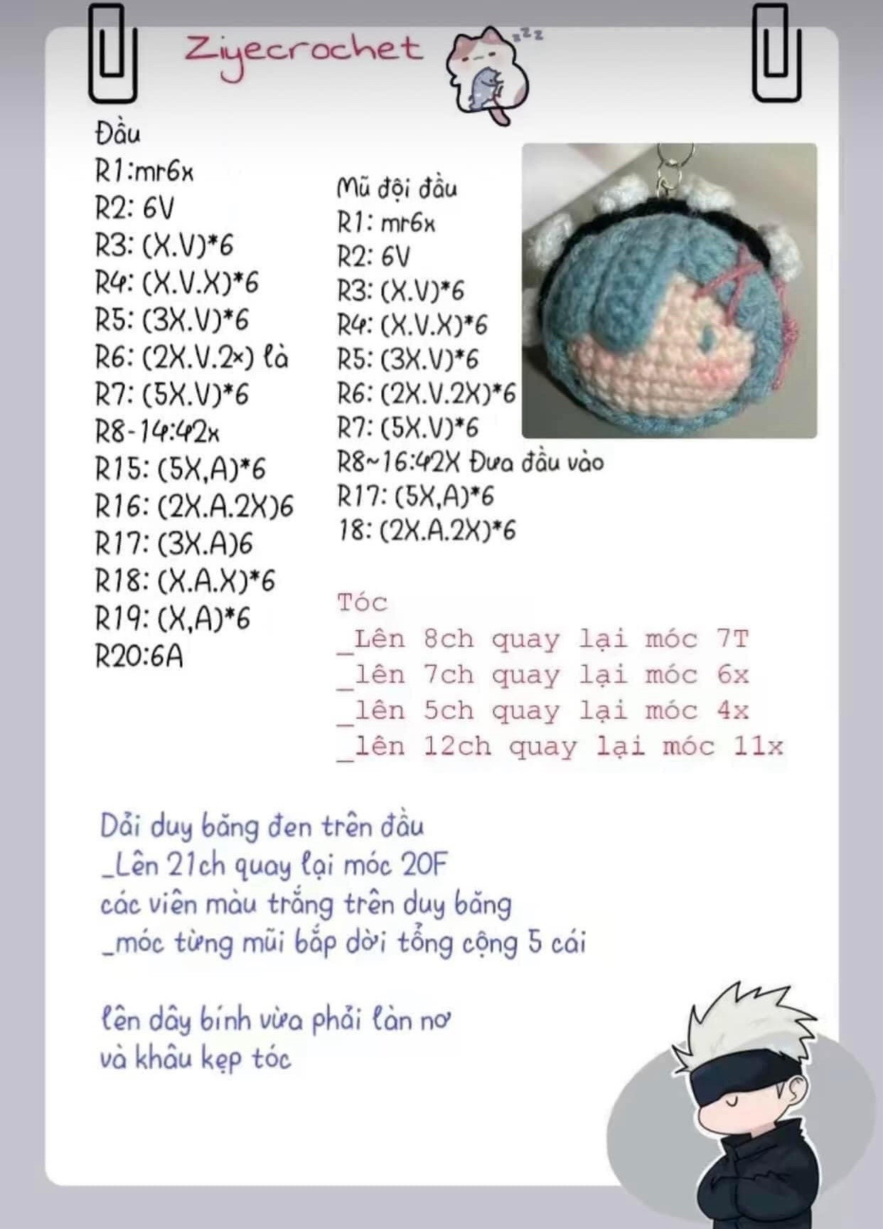 Tổng hợp chart móc len đầu búp bê và mũ đội đầu dễ thương