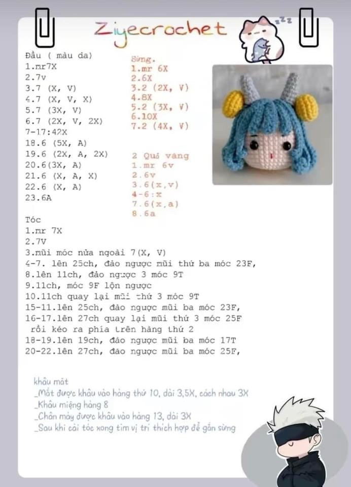 Tổng hợp chart móc len đầu búp bê và mũ đội đầu dễ thương