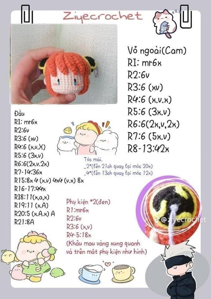 Tổng hợp chart móc len đầu búp bê và mũ đội đầu dễ thương