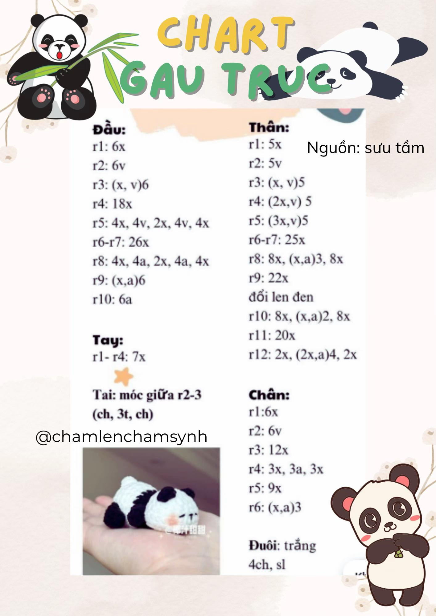 Tổng hợp chart móc len dễ: Bánh quy, Nấm lùn, Máy ảnh và Gấu trúc