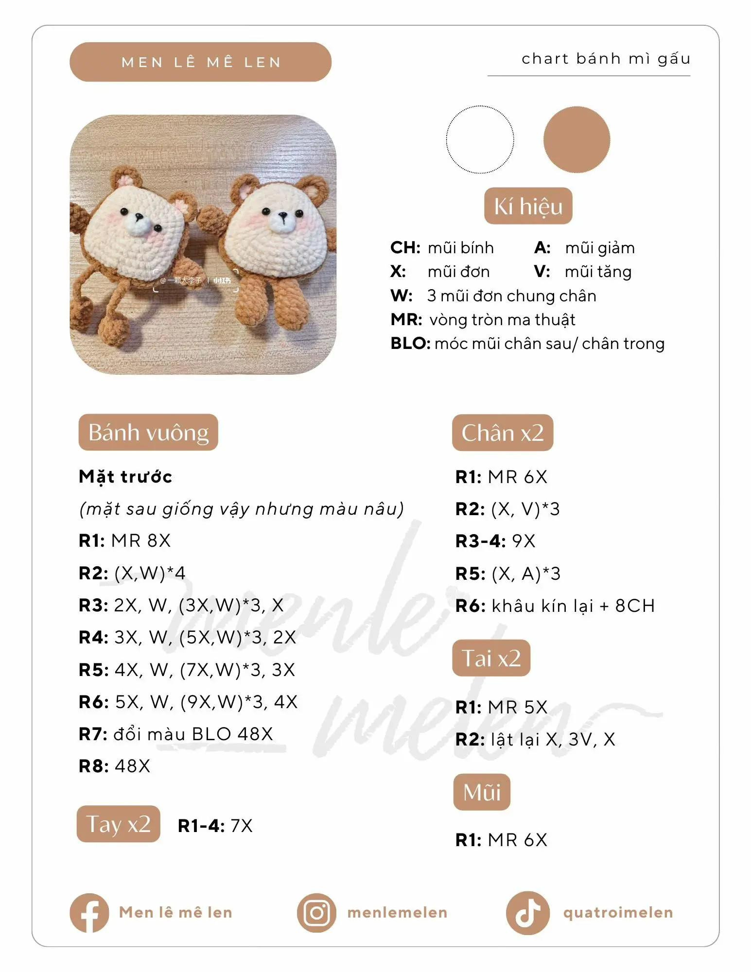 Tổng hợp chart móc len dễ thương: Bánh mì gấu, Thỏ tai dài và các mẫu amigurumi khác