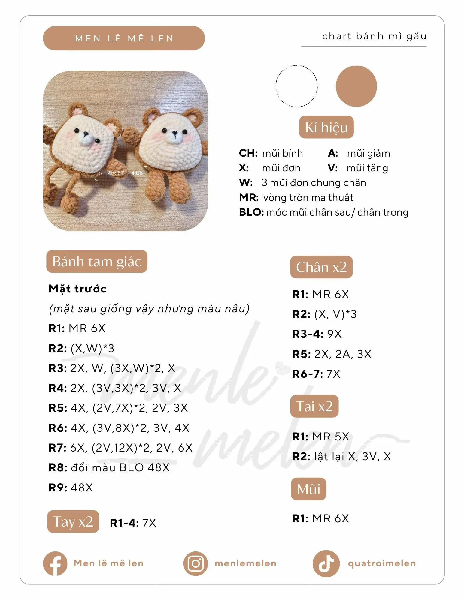 Tổng hợp chart móc len dễ thương: Bánh mì gấu, Thỏ tai dài và các mẫu amigurumi khác