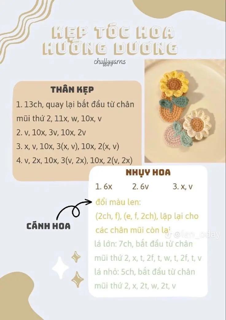 Tổng hợp chart móc len dễ thương: Bông hoa hướng dương, mắt ếch và cá nhỏ