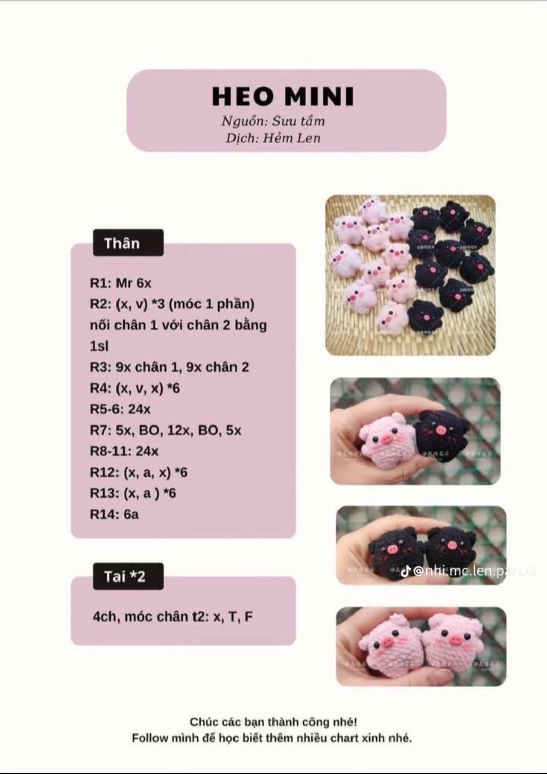 Tổng hợp chart móc len dễ thương: Cá mini, Củ cải trắng, Vịt, Cỏ 4 lá và Dâu tây