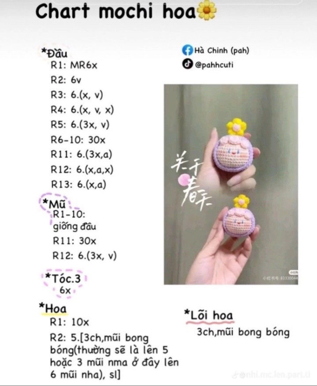 Tổng hợp chart móc len dễ thương: Cá mini, Củ cải trắng, Vịt, Cỏ 4 lá và Dâu tây