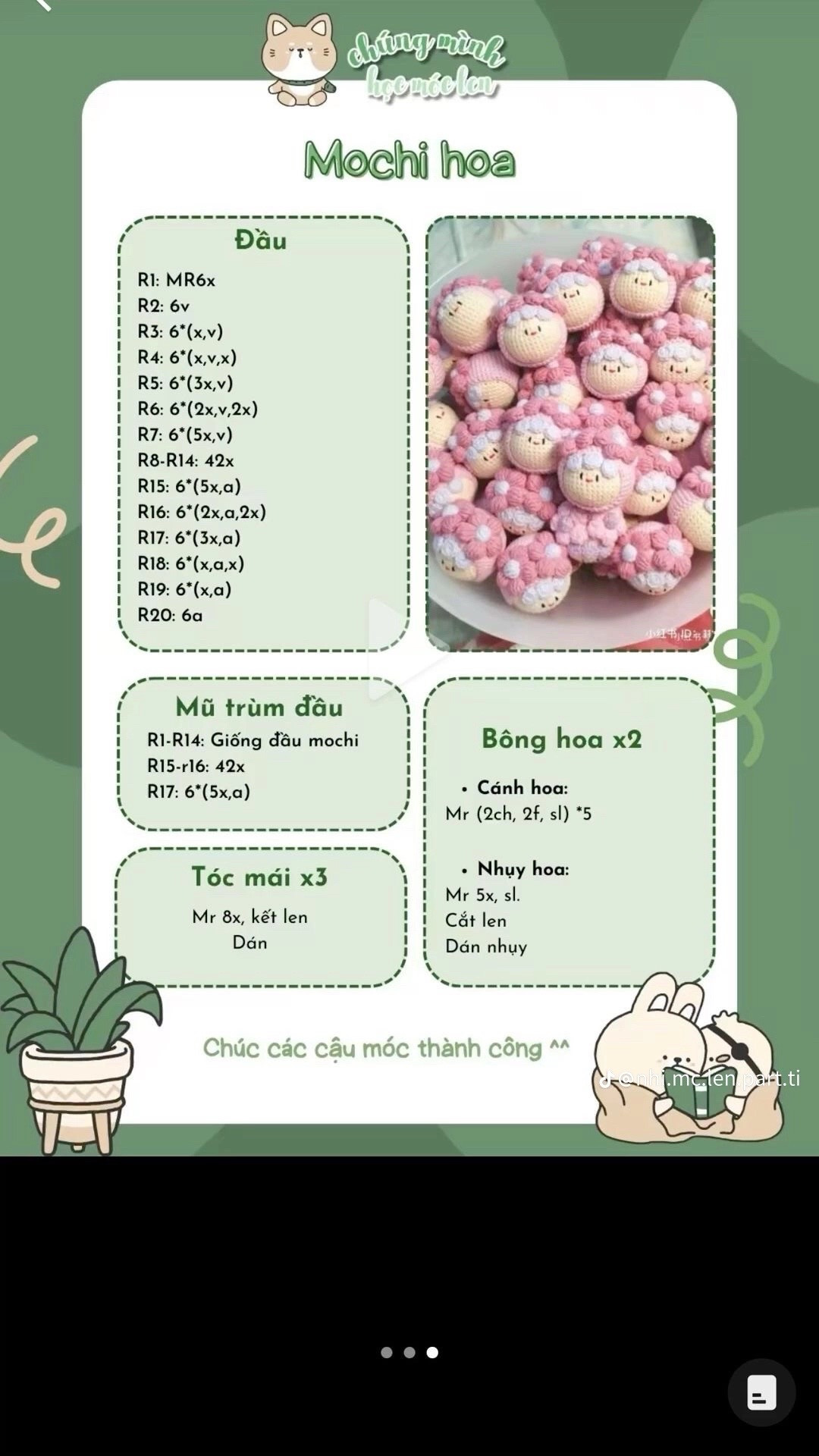 Tổng hợp chart móc len dễ thương: Cá mini, Củ cải trắng, Vịt, Cỏ 4 lá và Dâu tây