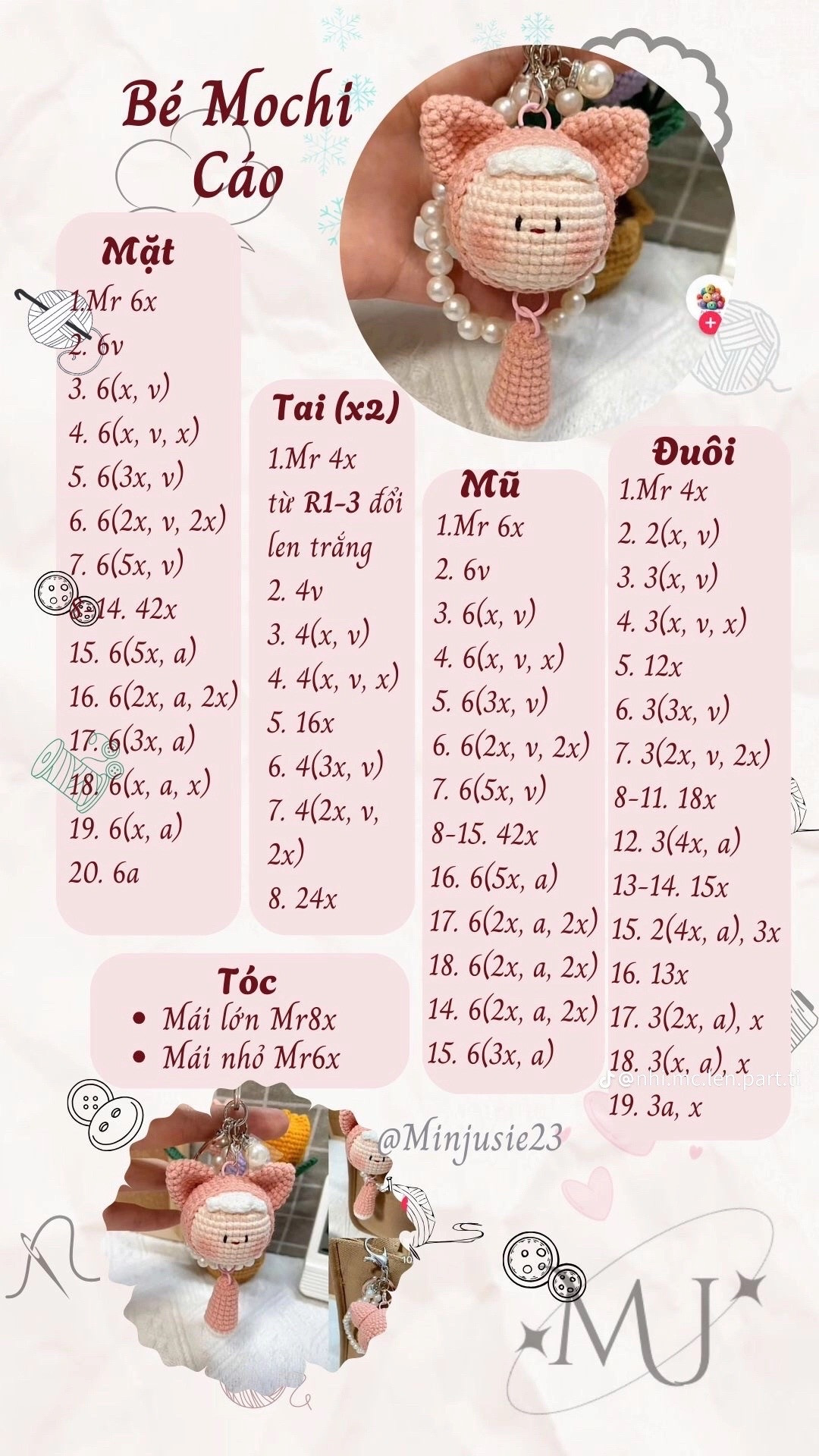 Tổng hợp chart móc len dễ thương: Cá mini, Củ cải trắng, Vịt, Cỏ 4 lá và Dâu tây
