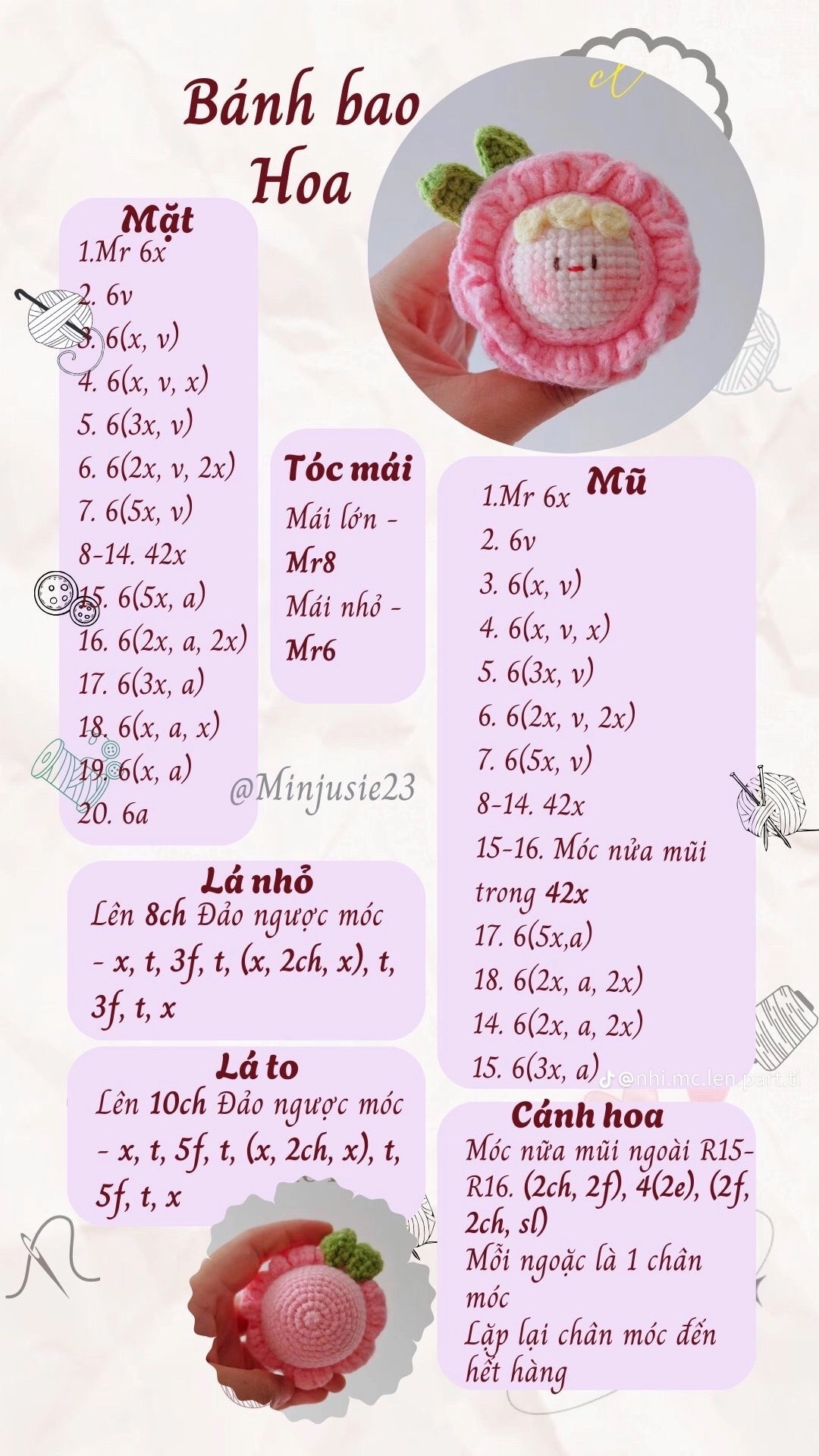 Tổng hợp chart móc len dễ thương: Cá mini, Củ cải trắng, Vịt, Cỏ 4 lá và Dâu tây
