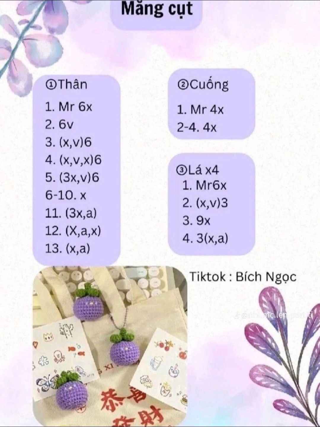 Tổng hợp chart móc len dễ thương: Cá mini, Củ cải trắng, Vịt, Cỏ 4 lá và Dâu tây