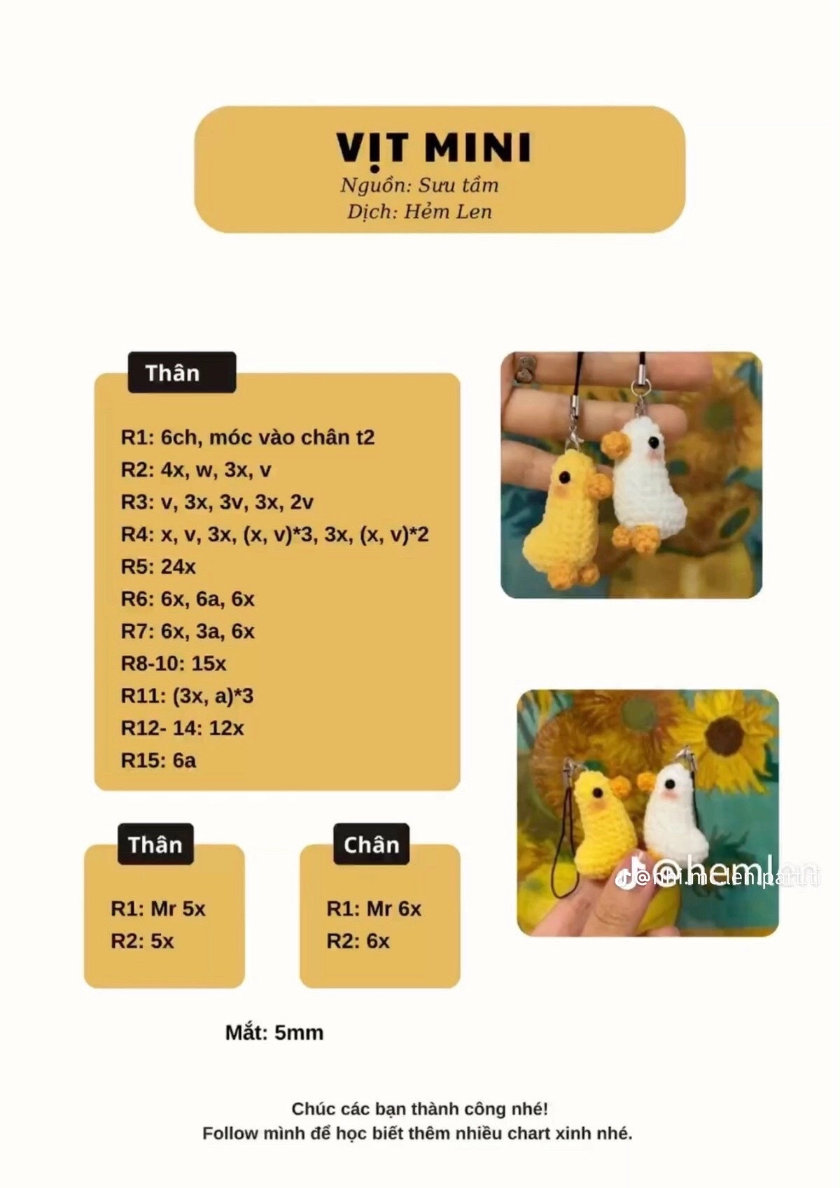 Tổng hợp chart móc len dễ thương: Cá mini, Củ cải trắng, Vịt, Cỏ 4 lá và Dâu tây