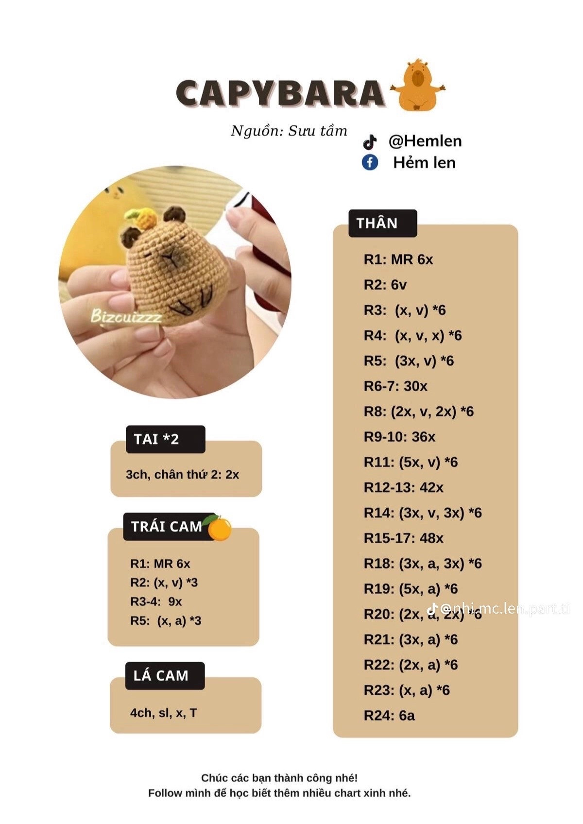 Tổng hợp chart móc len dễ thương: Cá mini, Củ cải trắng, Vịt, Cỏ 4 lá và Dâu tây