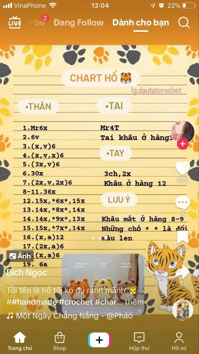 Tổng hợp chart móc len dễ thương: Râu, Gà Má Phính, Hổ, Thỏ và Heo