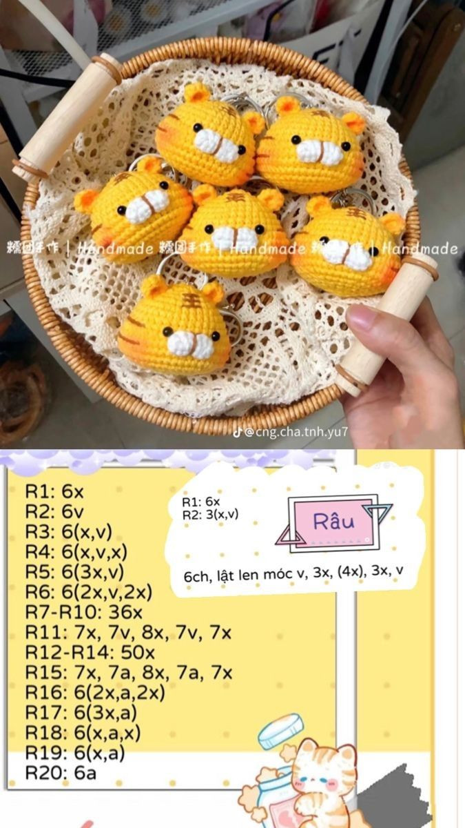 Tổng hợp chart móc len dễ thương: Râu, Gà Má Phính, Hổ, Thỏ và Heo