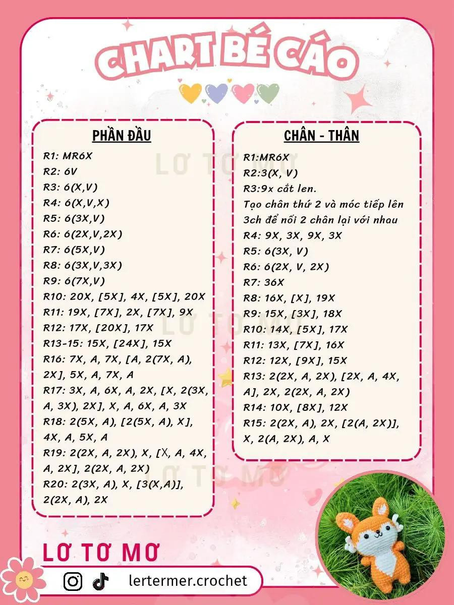 Tổng hợp chart móc len dễ thương: Rồng túi đỏ, Gấu teddy, Gà rán & Tôm chiên xù