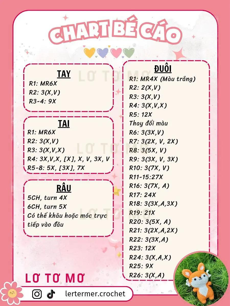 Tổng hợp chart móc len dễ thương: Rồng túi đỏ, Gấu teddy, Gà rán & Tôm chiên xù