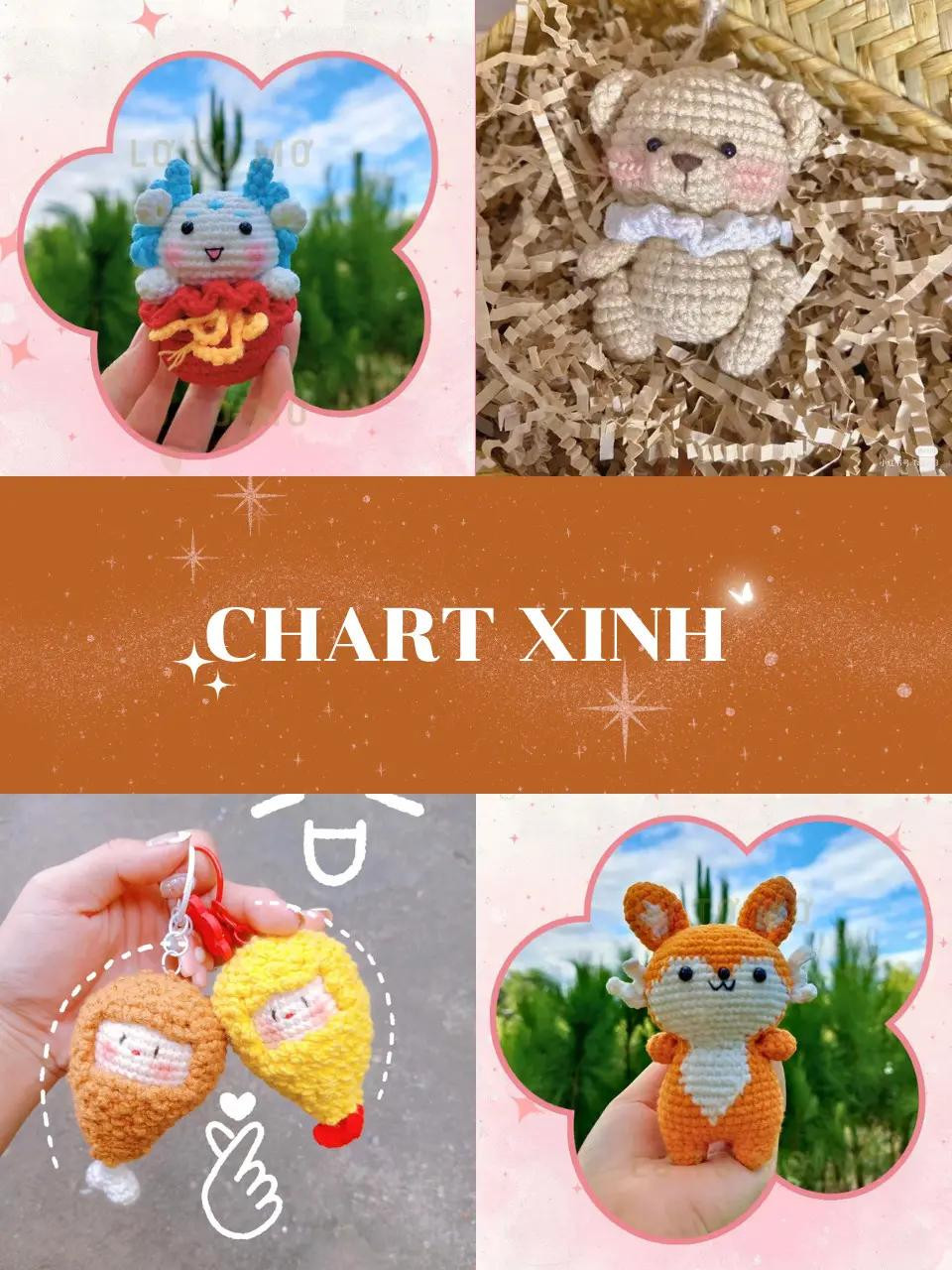 Tổng hợp chart móc len dễ thương: Rồng túi đỏ, Gấu teddy, Gà rán & Tôm chiên xù