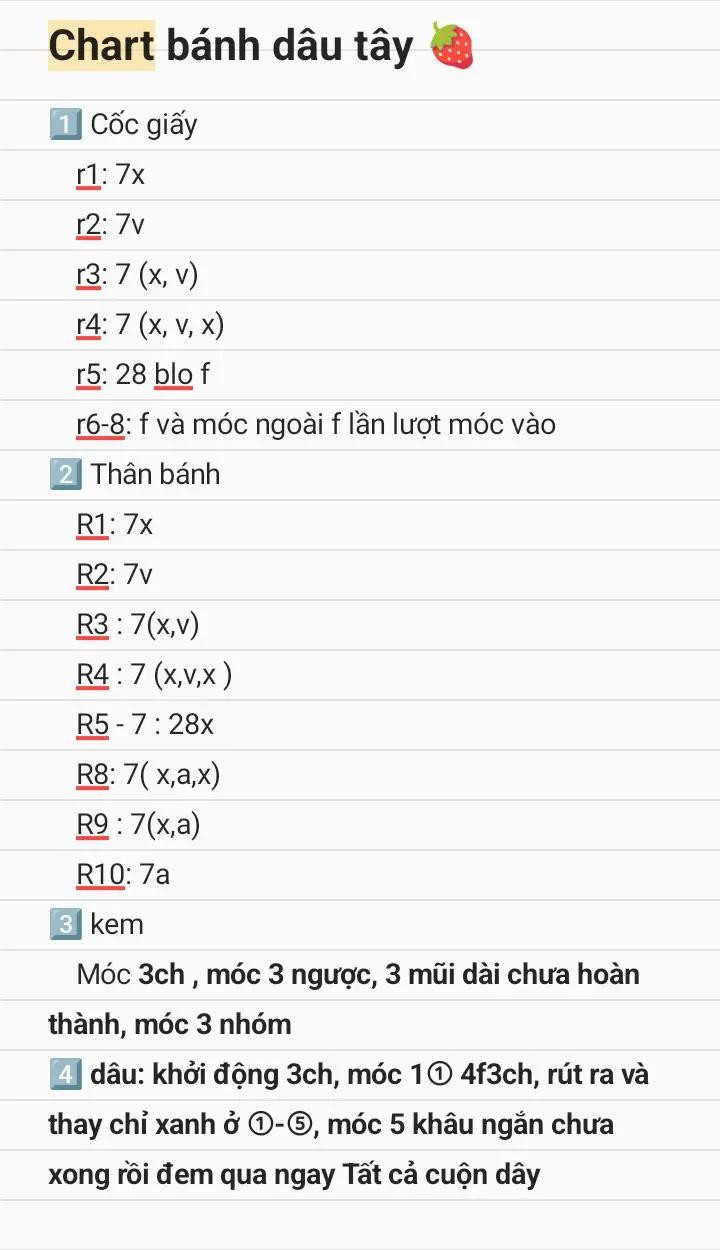 Tổng hợp chart móc len đồ ăn dễ thương: Bánh dâu tây, Bánh cá và Tart táo