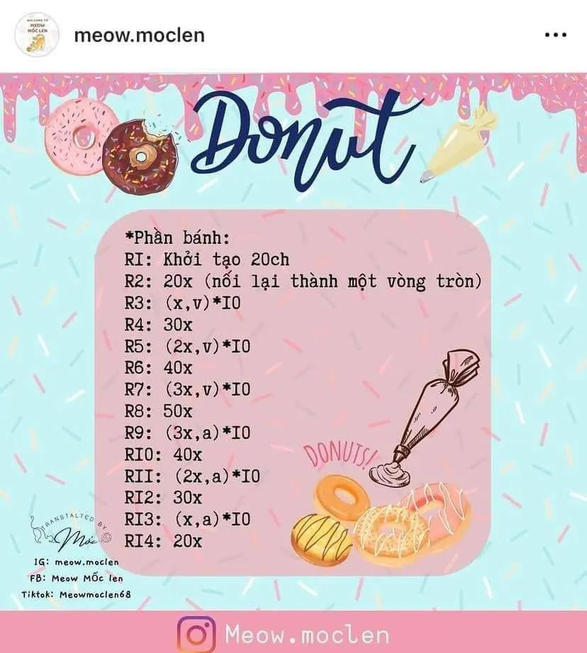 Tổng hợp chart móc len đồ ăn dễ thương: Bánh dâu tây, Bánh cá và Tart táo