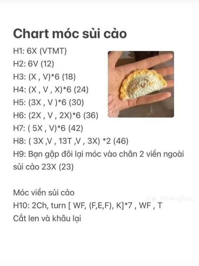 Tổng hợp chart móc len: dưa hấu, bánh khoai môn, sủi cảo, túi nấm, taco