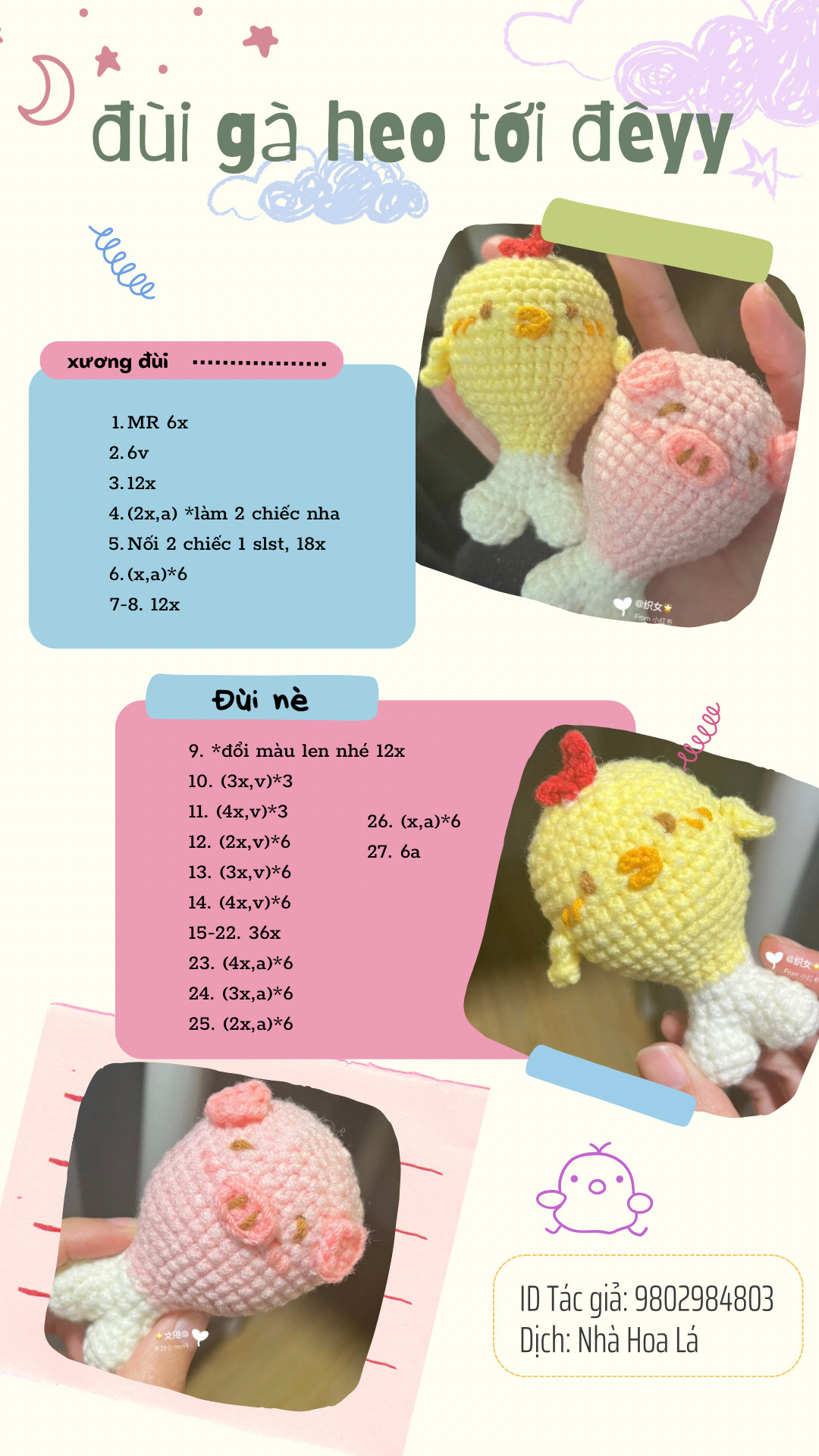 Tổng hợp chart móc len: Đùi gà heo, Teddy ghép màu, Voi con Bản Đôn