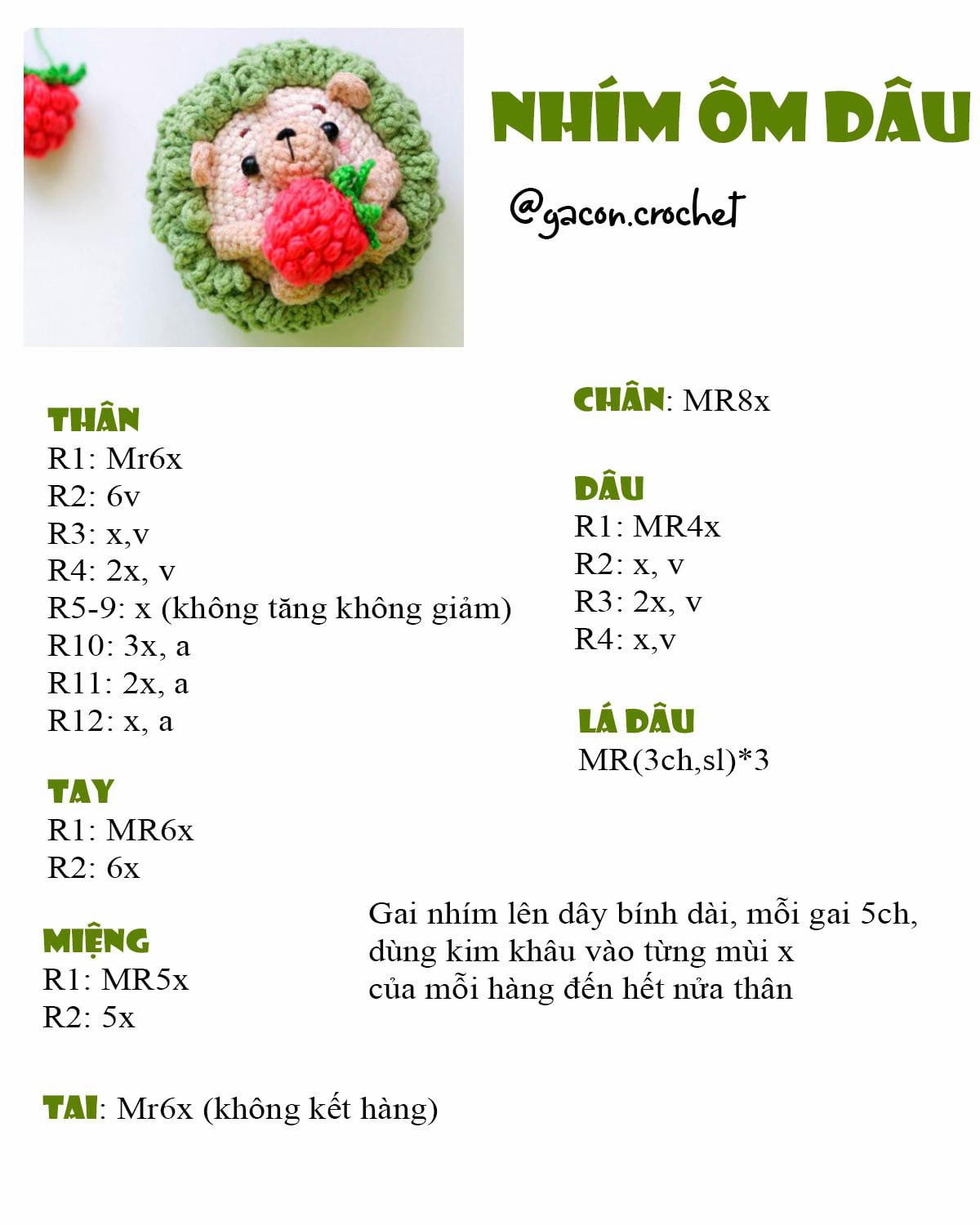 Tổng hợp chart móc len: Em bé hướng dương, nhím ôm dâu, thỏ dâu và ngôi sao cute