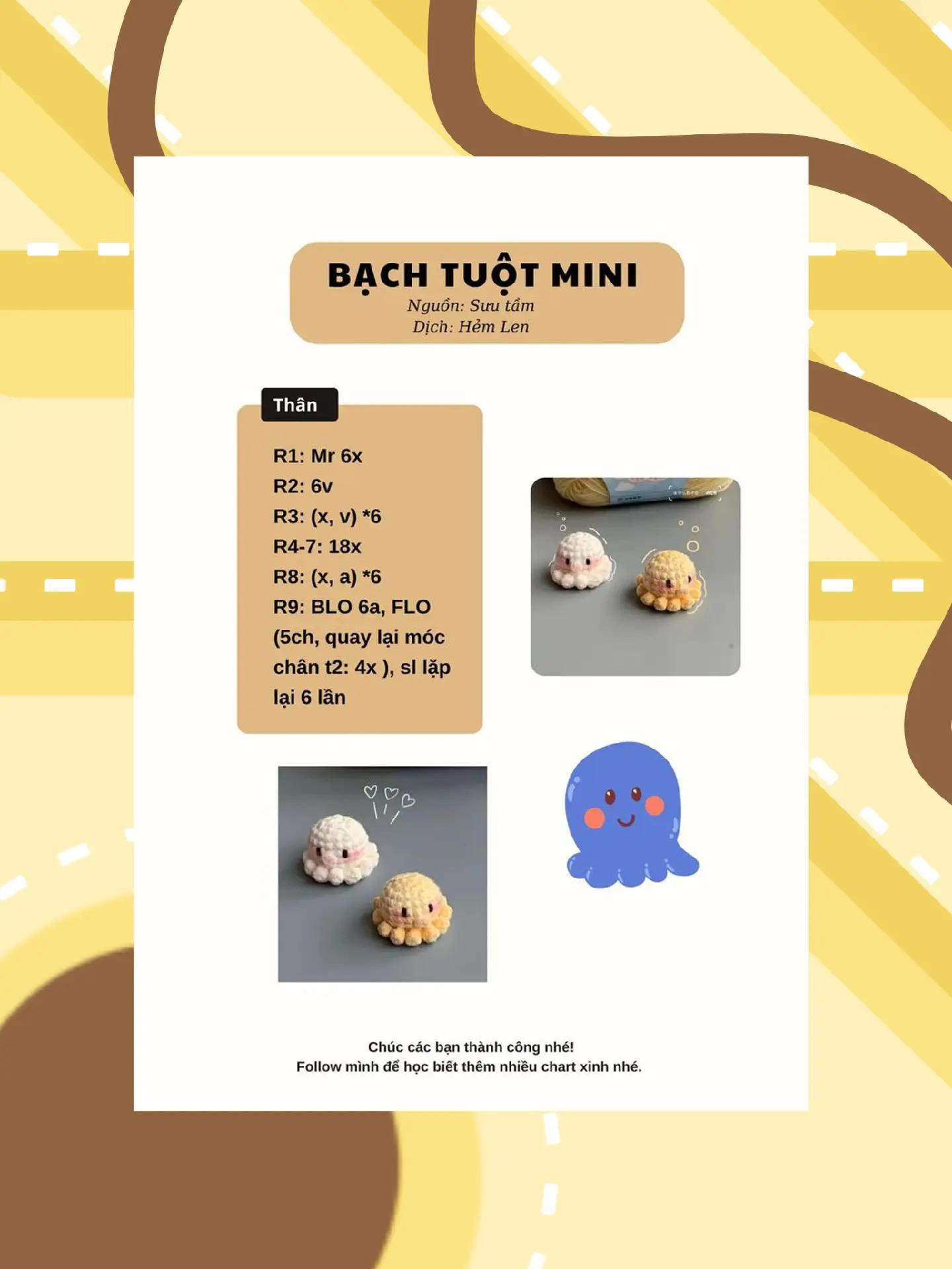 Tổng hợp chart móc len: Gà con, Bạch tuột mini, Cinnamoroll và Trứng ốp la