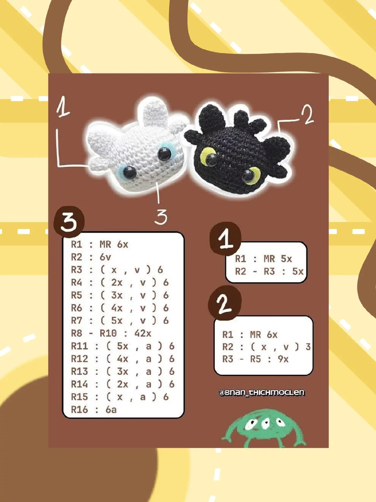 Tổng hợp chart móc len: Gà con, Bạch tuột mini, Cinnamoroll và Trứng ốp la